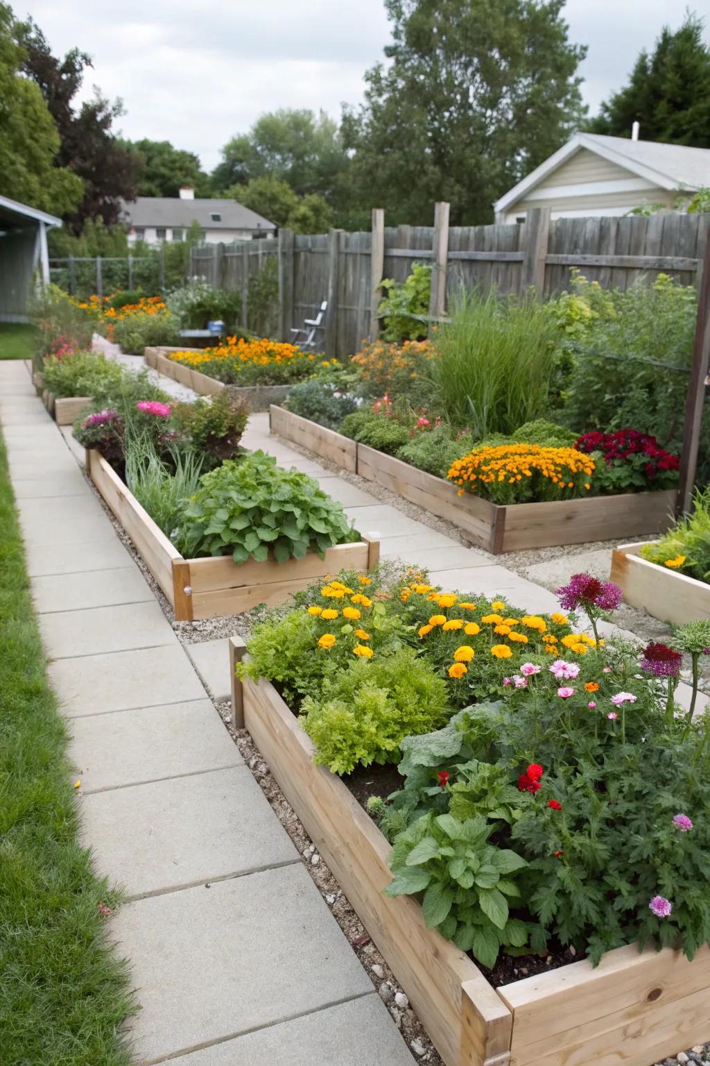 Raised flower beds that combine beauty with practicality.