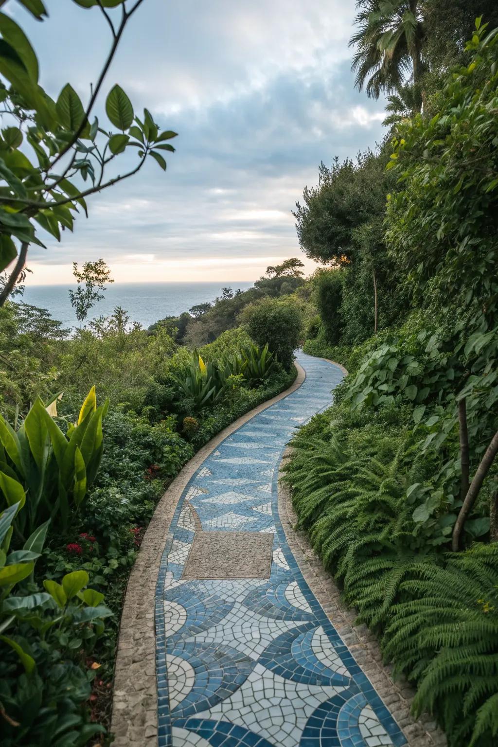 Shades of blue create a calming and sophisticated path.