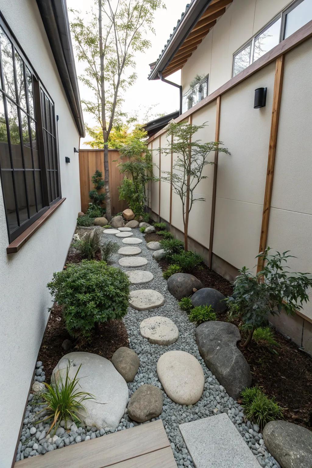 A Zen garden offers a peaceful retreat in small spaces.