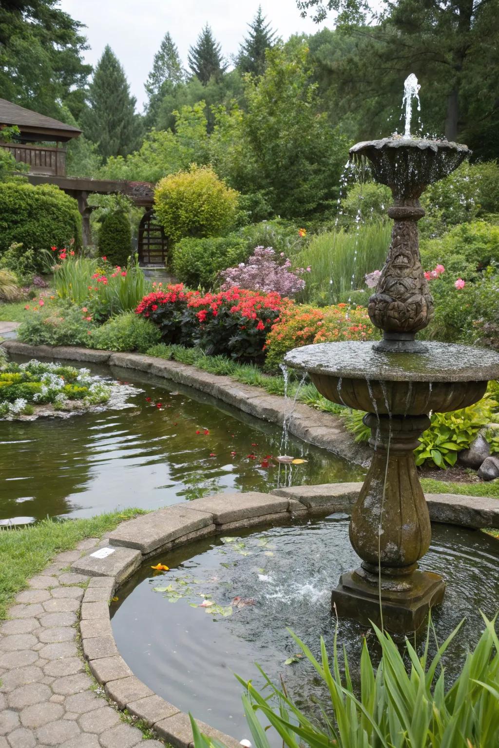 Add tranquility to your garden with a serene water feature.