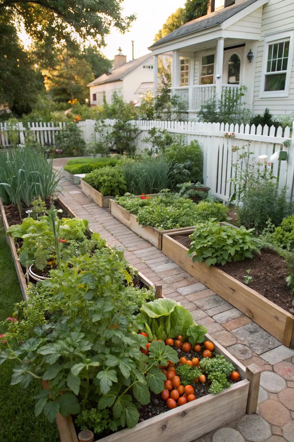 A productive vegetable garden that's part of the landscape.