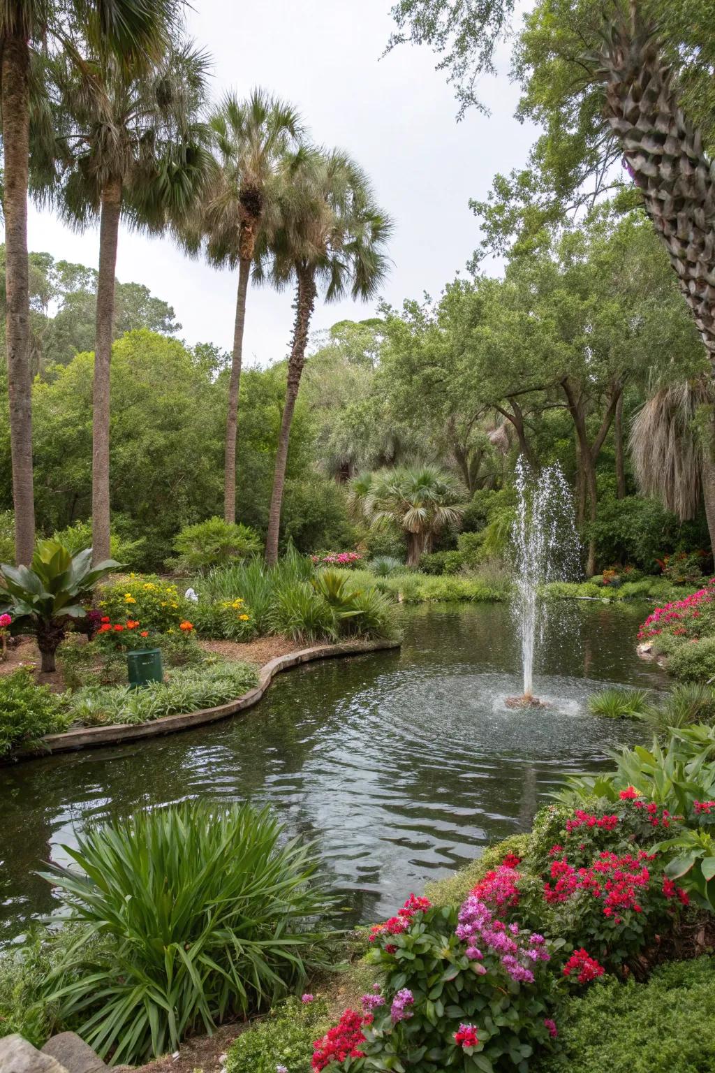 A fountain adds a soothing sound and attracts wildlife to a North Florida garden.