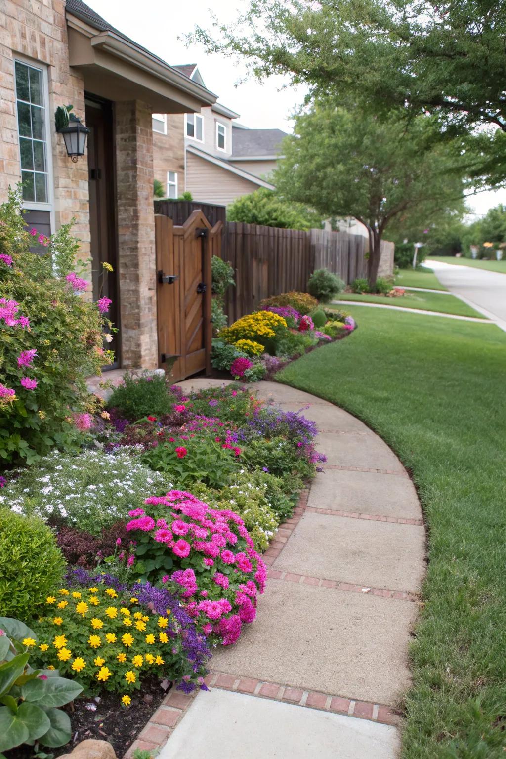 Curb appeal is enhanced with thoughtfully designed flower beds.