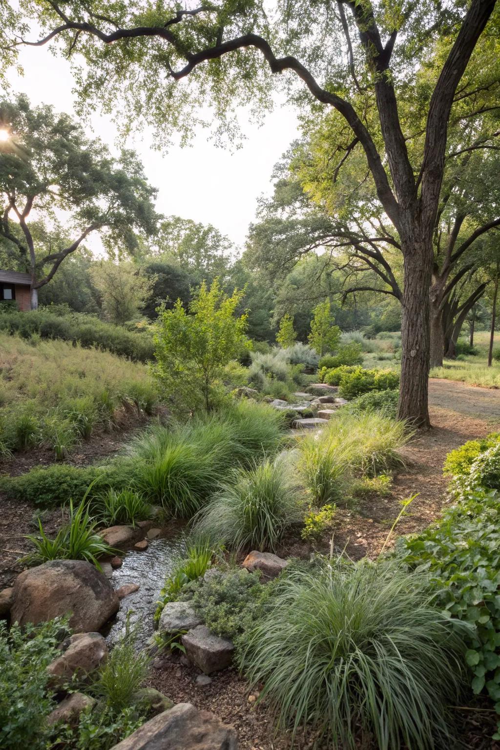 Woodland rain gardens thrive in shade and handle water smartly.