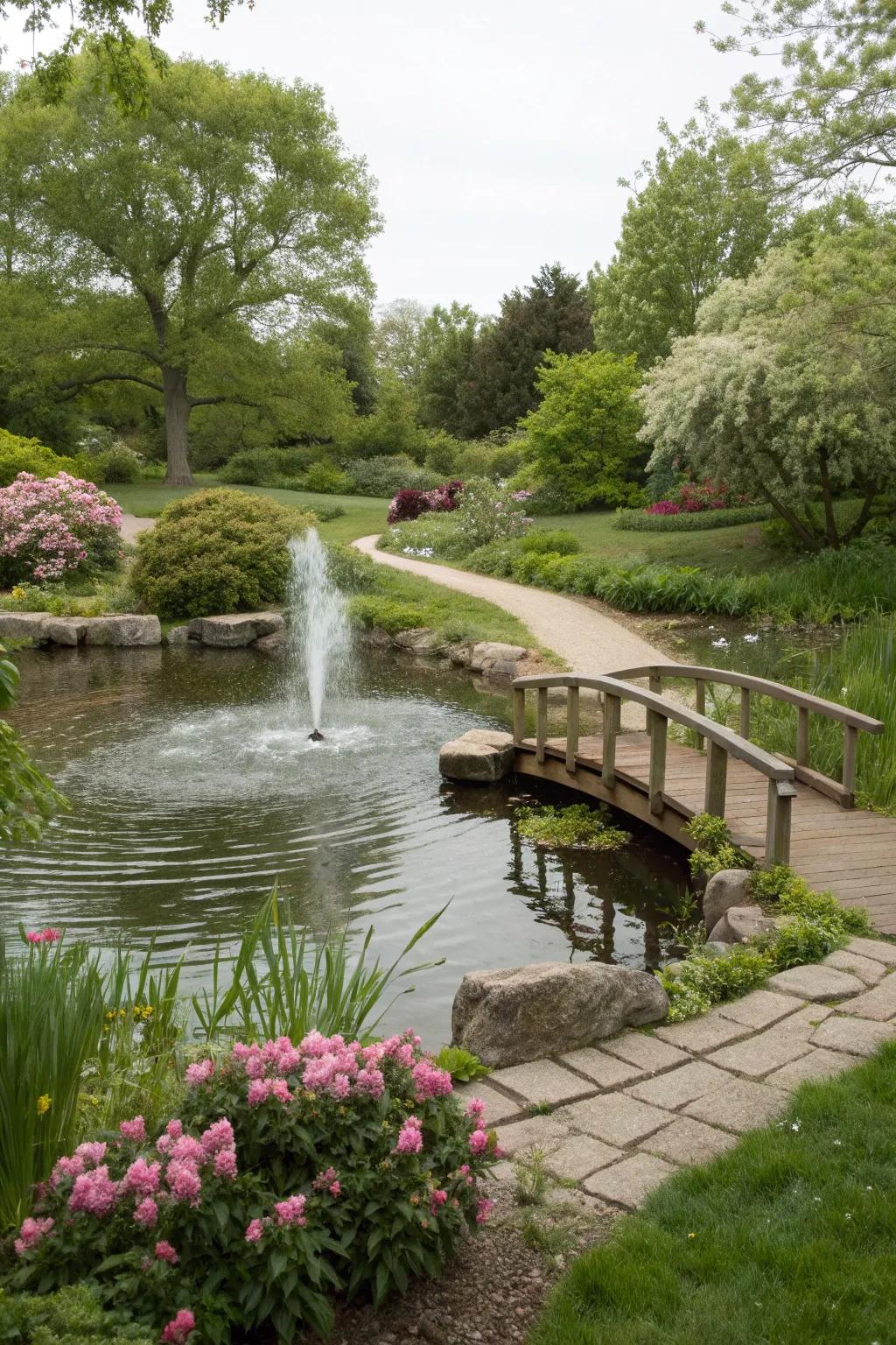 A tranquil water feature creating a peaceful atmosphere in the garden.