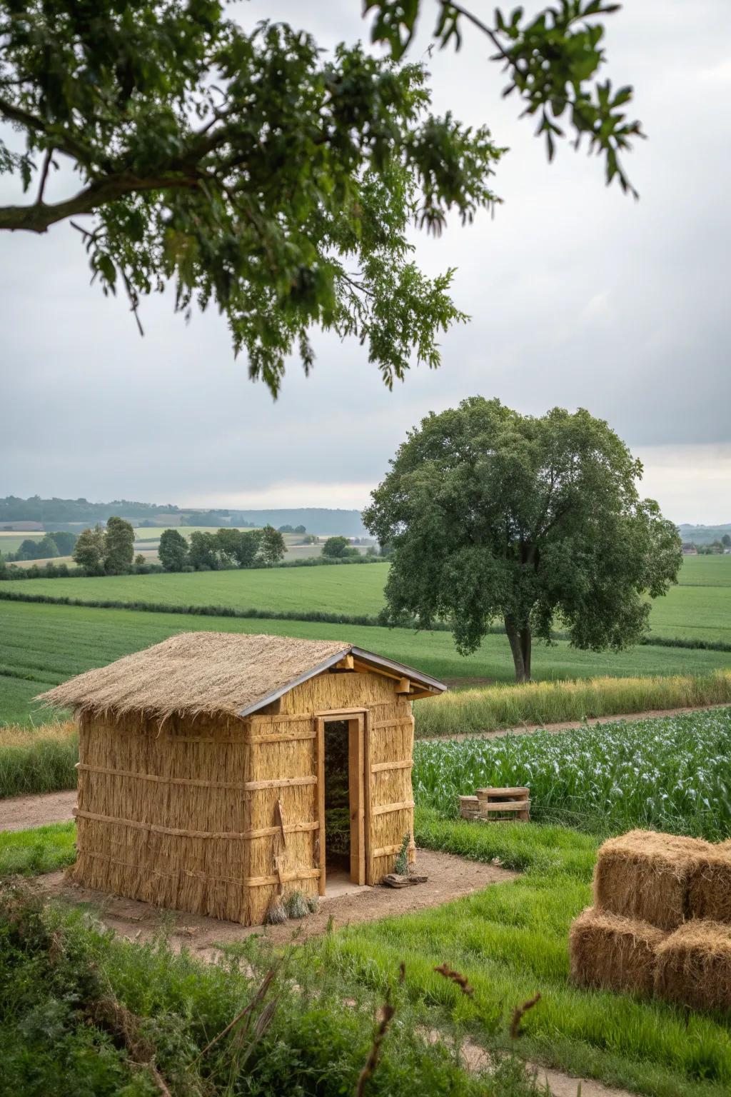 A structure made from natural materials, harmonizing with its surroundings.