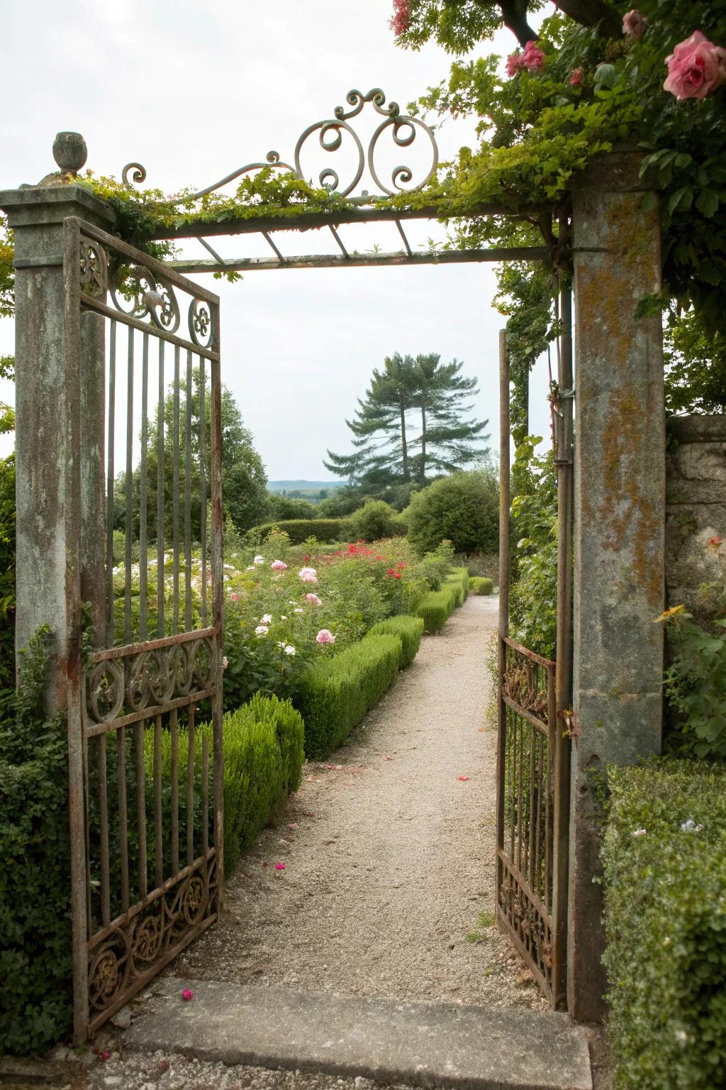 Capture a framed view with a strategically placed gate.