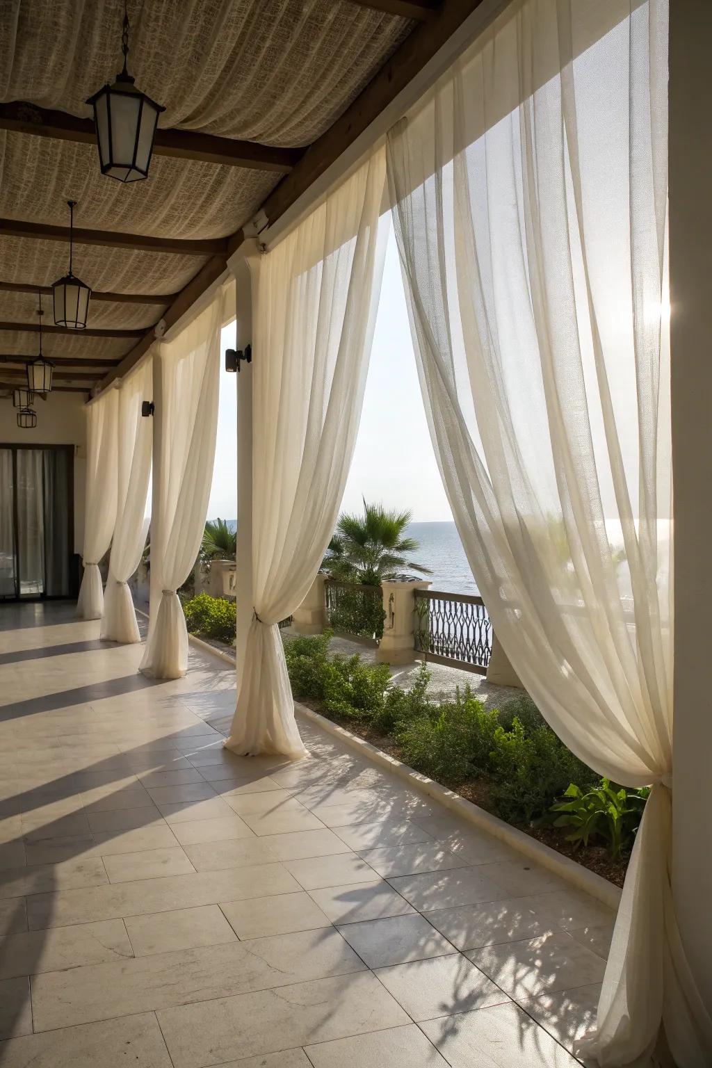 Flowing sheers add elegance and softness to your breezeway.