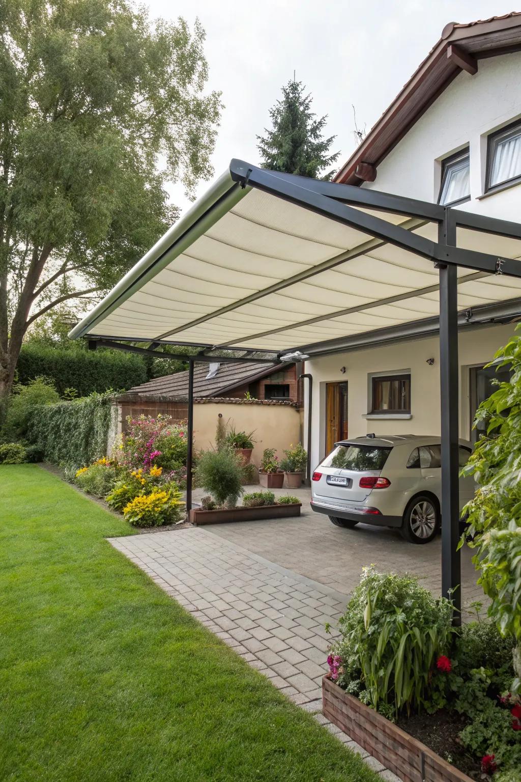 Retractable awnings provide versatile shade.