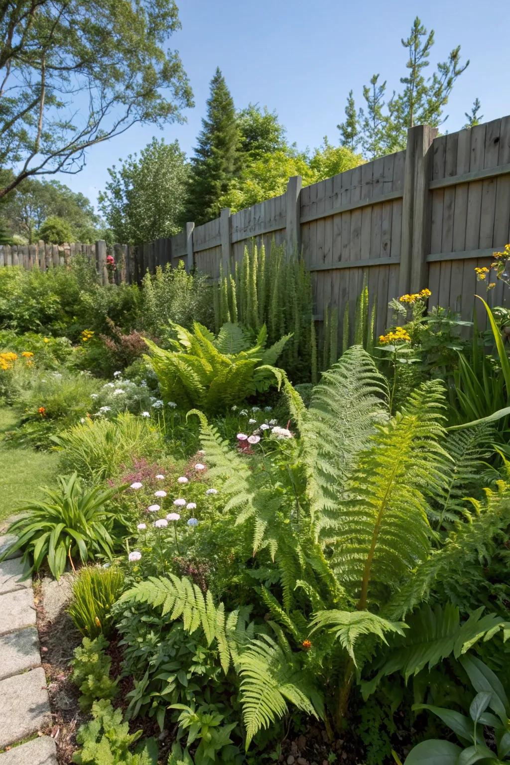 An eco-friendly landscape featuring sustainable ostrich ferns.