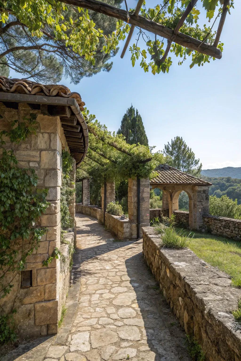 Rustic stone features add an earthy charm to your alcove.