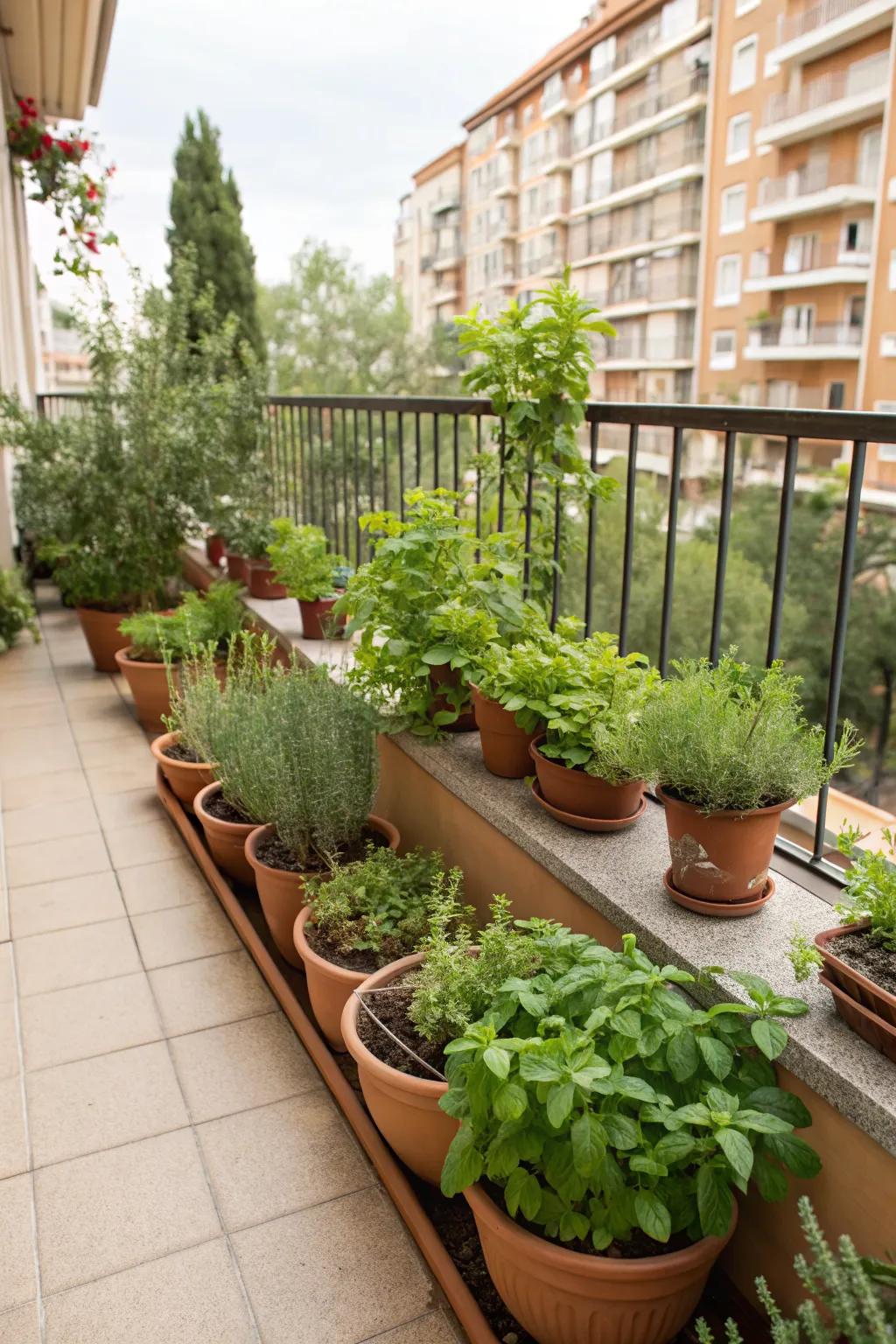 A herb garden offers fresh ingredients and a green touch.