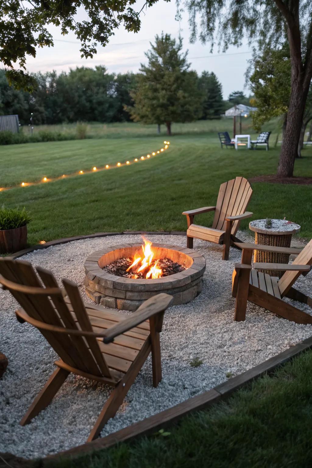 A gravel base adds rustic charm and functionality to your fire pit.