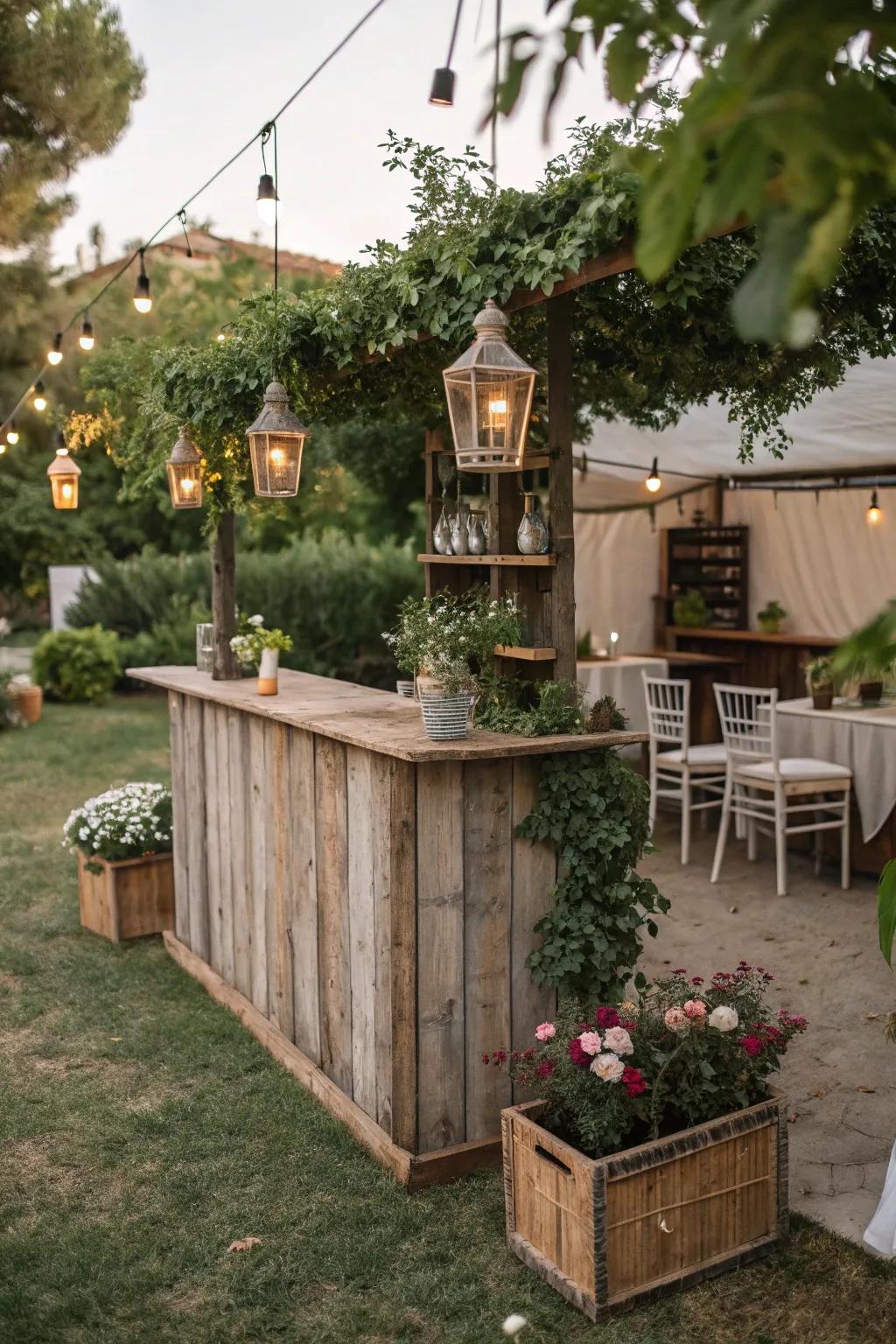 Reclaimed wood bars offer rustic charm and an eco-friendly touch.