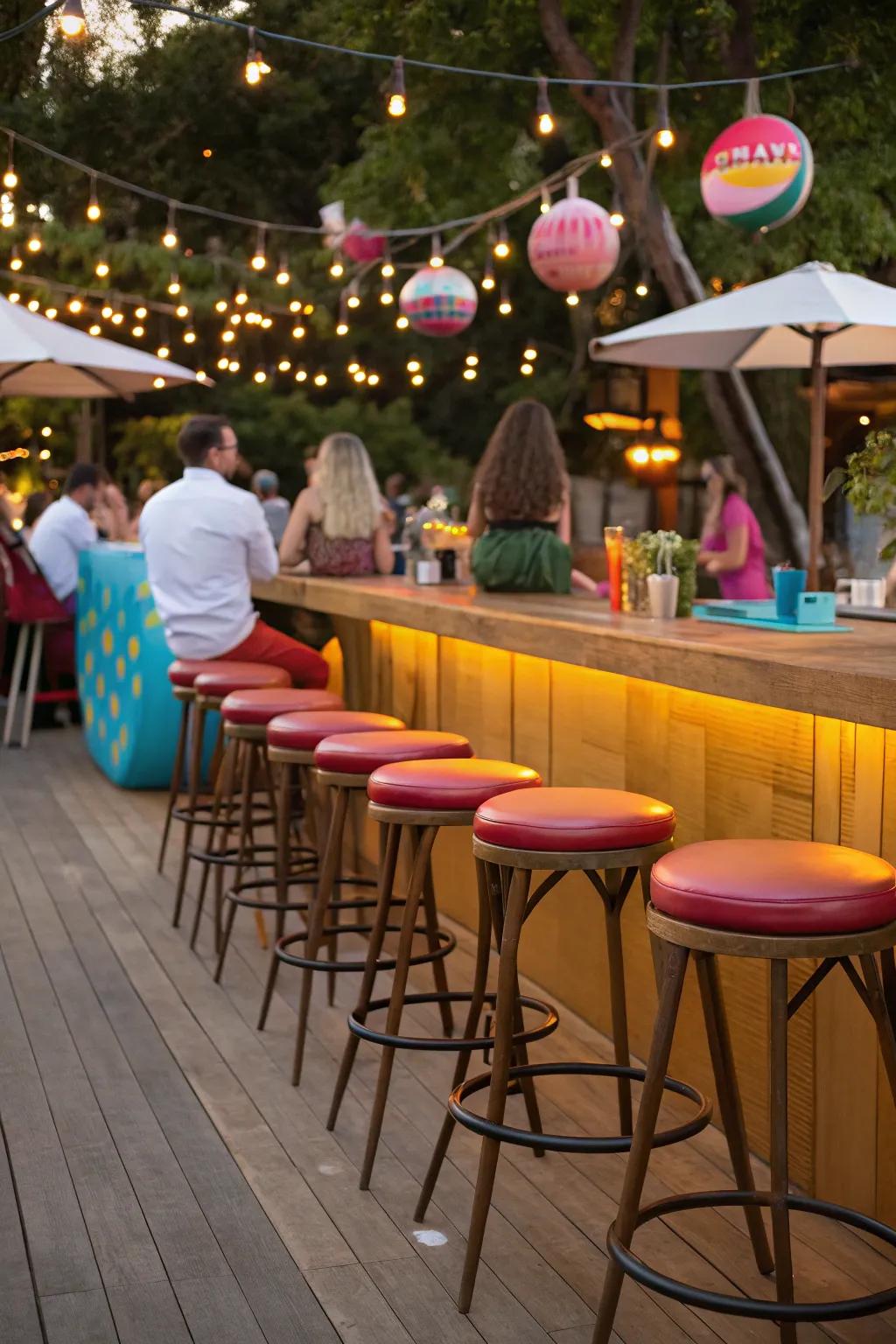 Enjoy flexibility and fun with swivel bar stools at your outdoor bar.