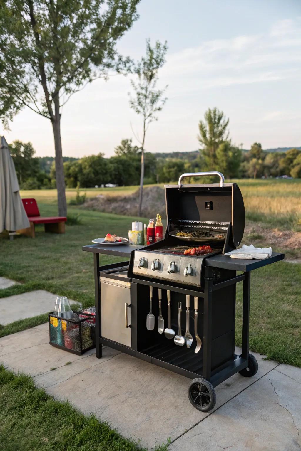 Enjoy flexibility with a portable grill cart.