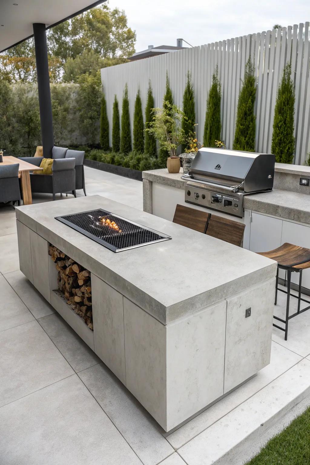 Combine style and function with a chic concrete fire table.