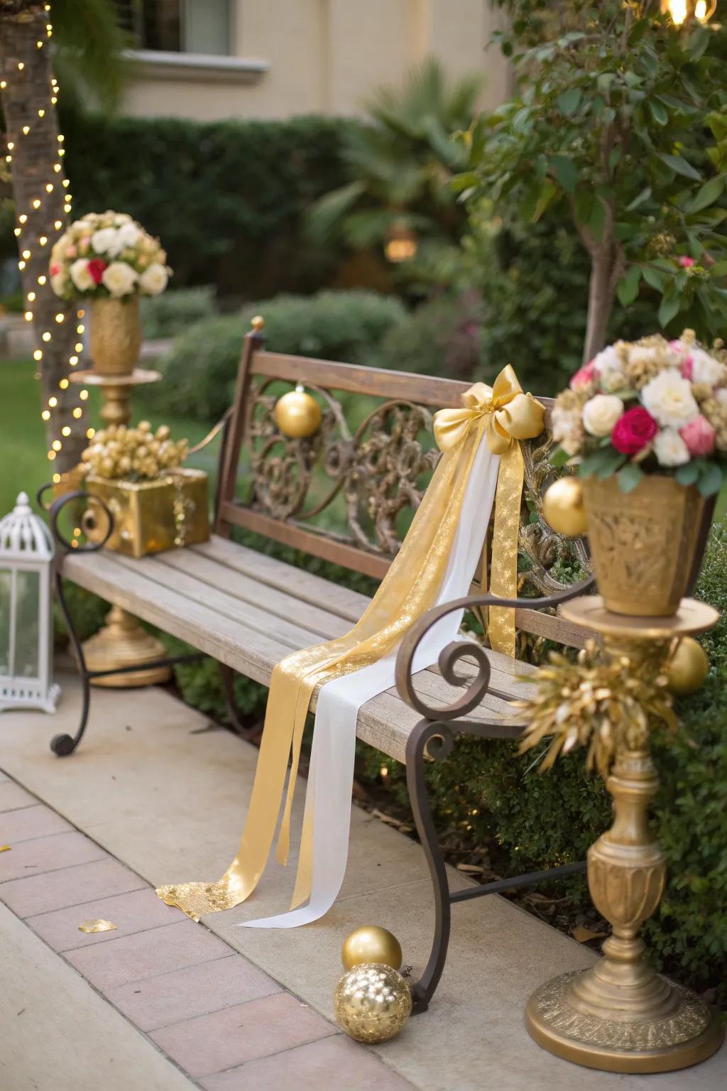 Gold accents bring a touch of glamour to your bench.
