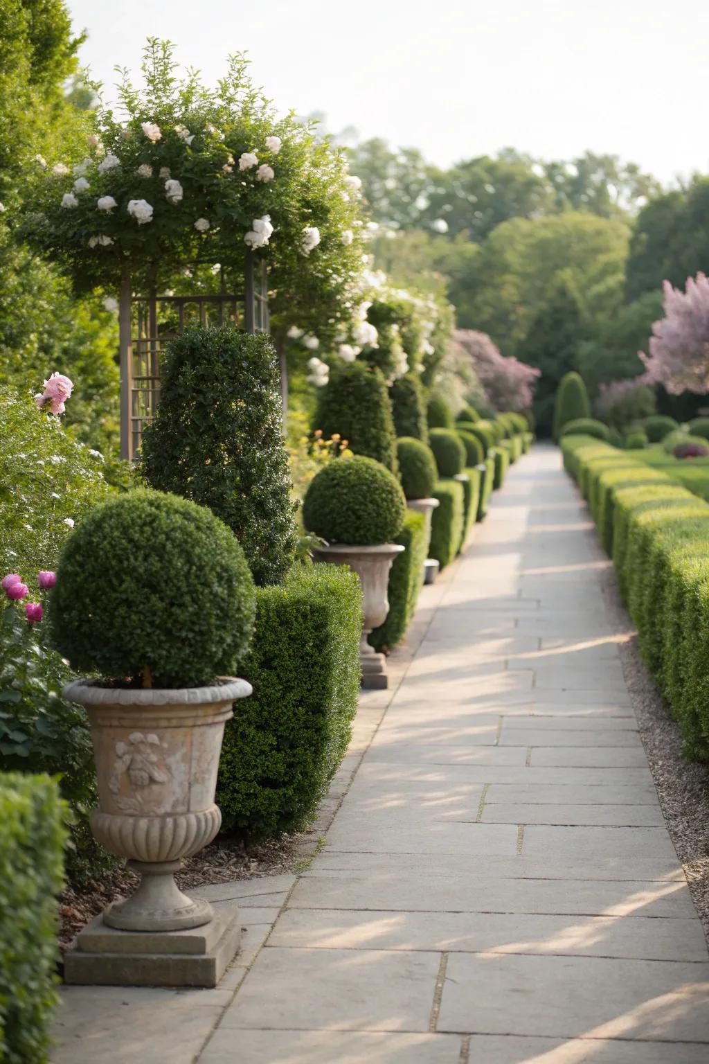 Guide your garden paths with stylish boxwood planters.