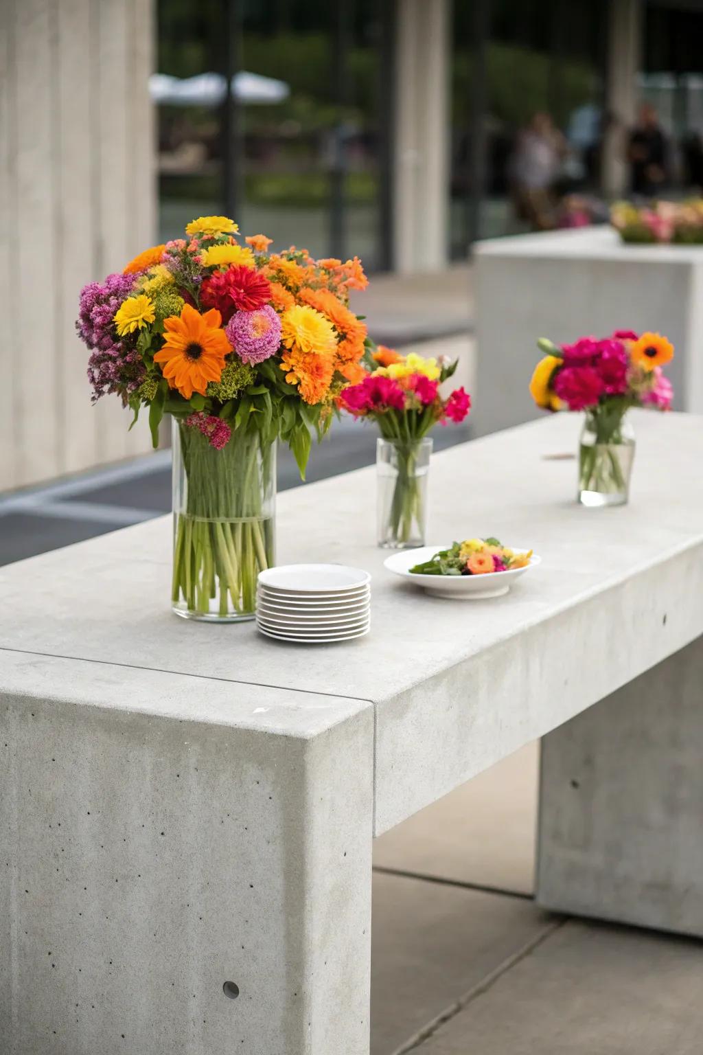 Sleek and modern with a concrete buffet table.