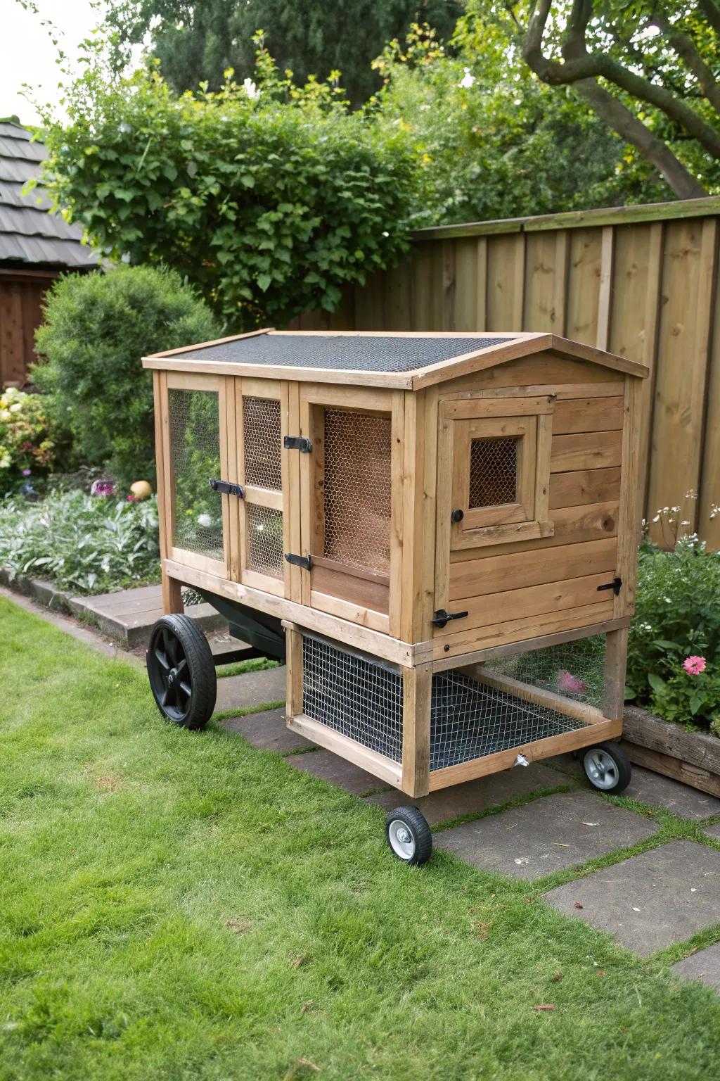 A movable bunny hutch for changing views and sunshine.