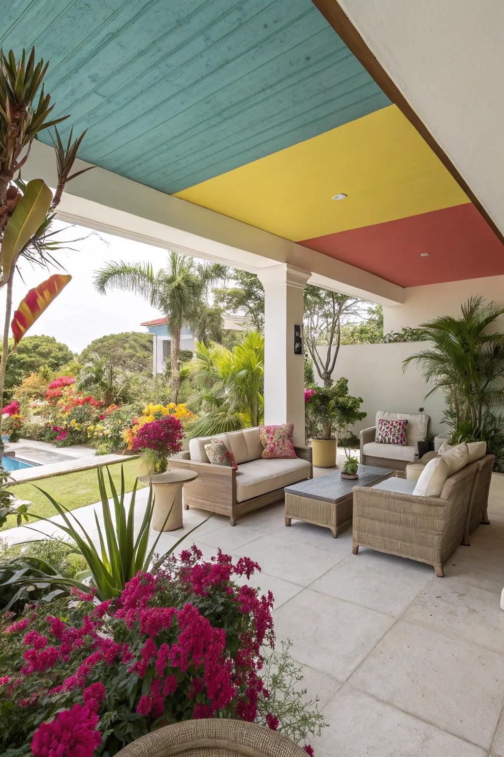Add a pop of color with a painted ceiling.