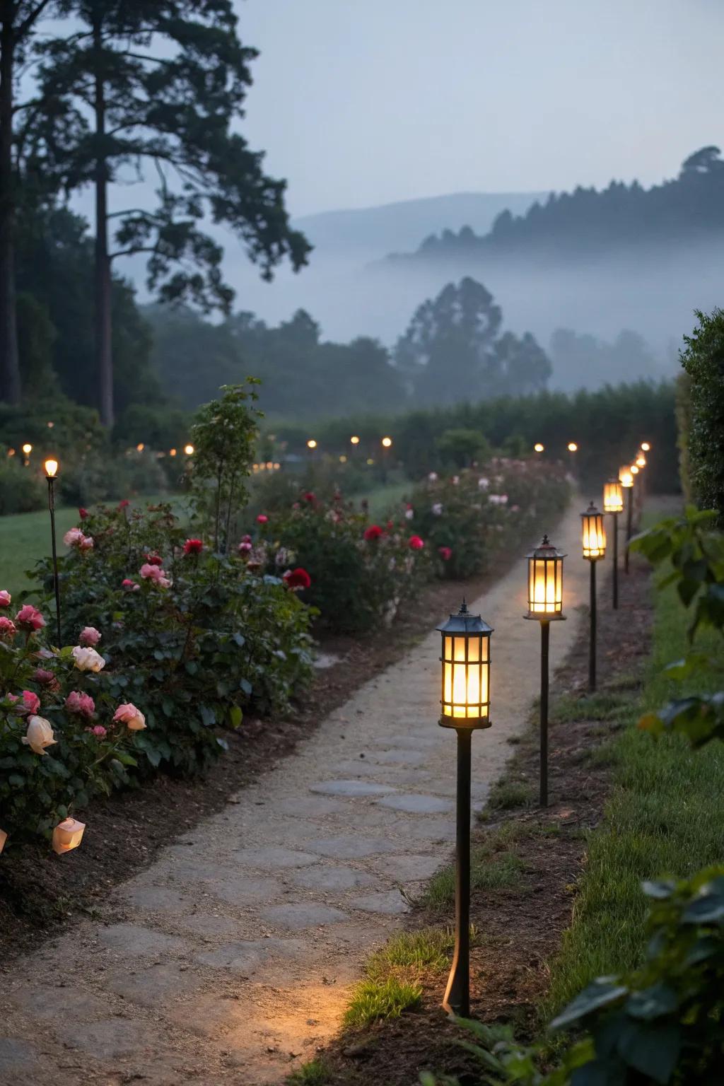 Lighted pathways provide both beauty and safety.