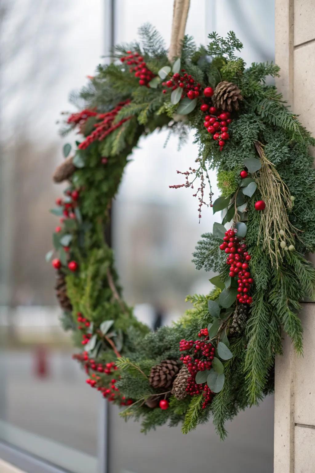 An elegant oval wreath for a unique holiday display.