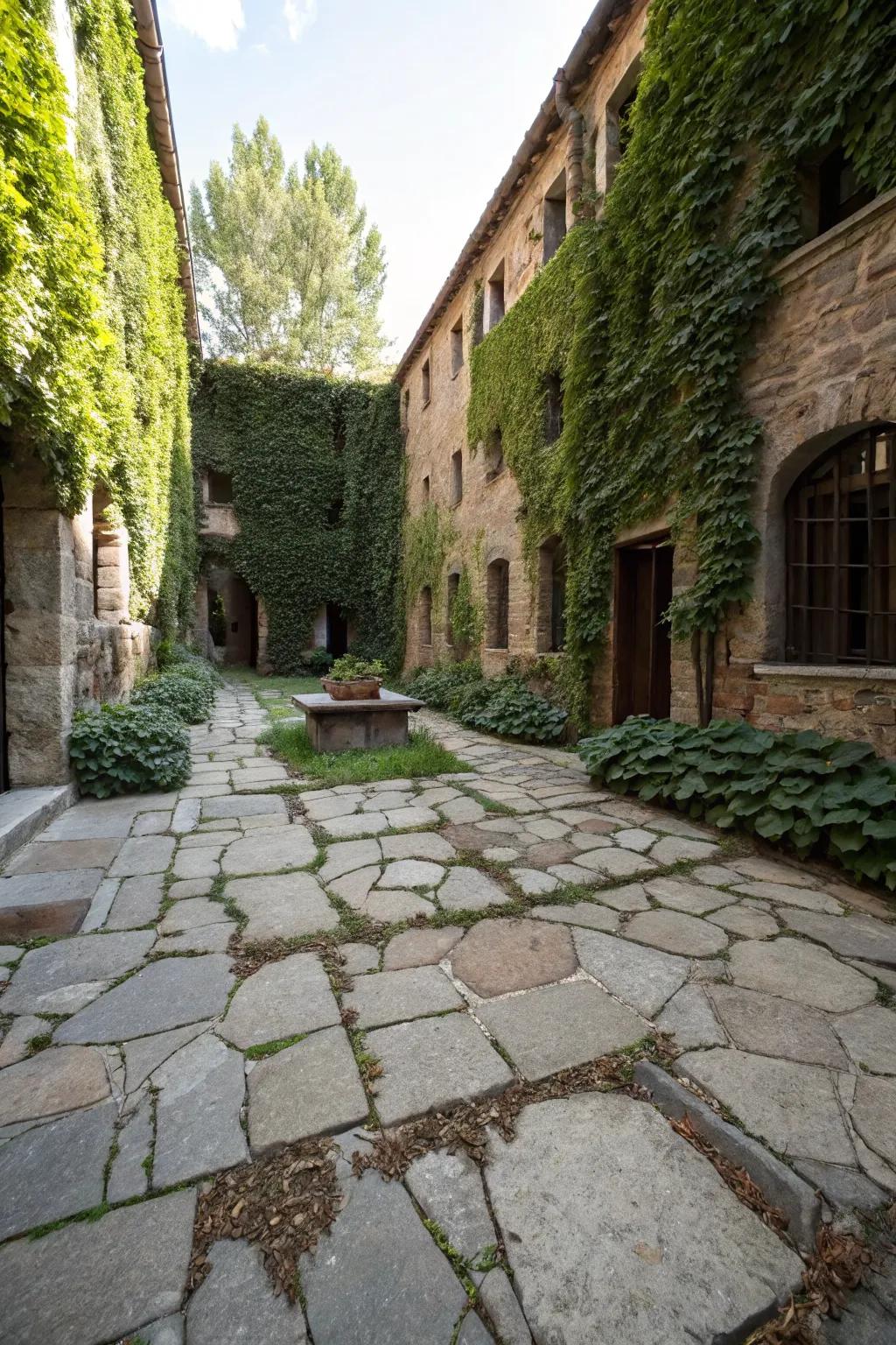 Natural materials enhance the courtyard's aesthetic.