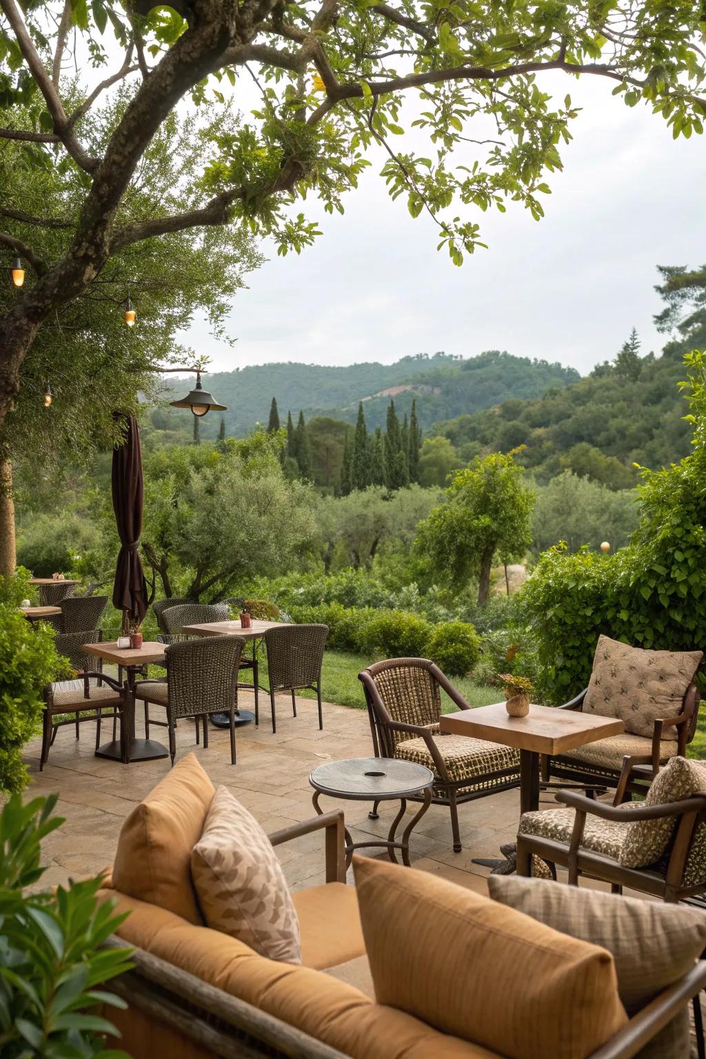Earth tones on cushions enhance the natural serenity of your space.