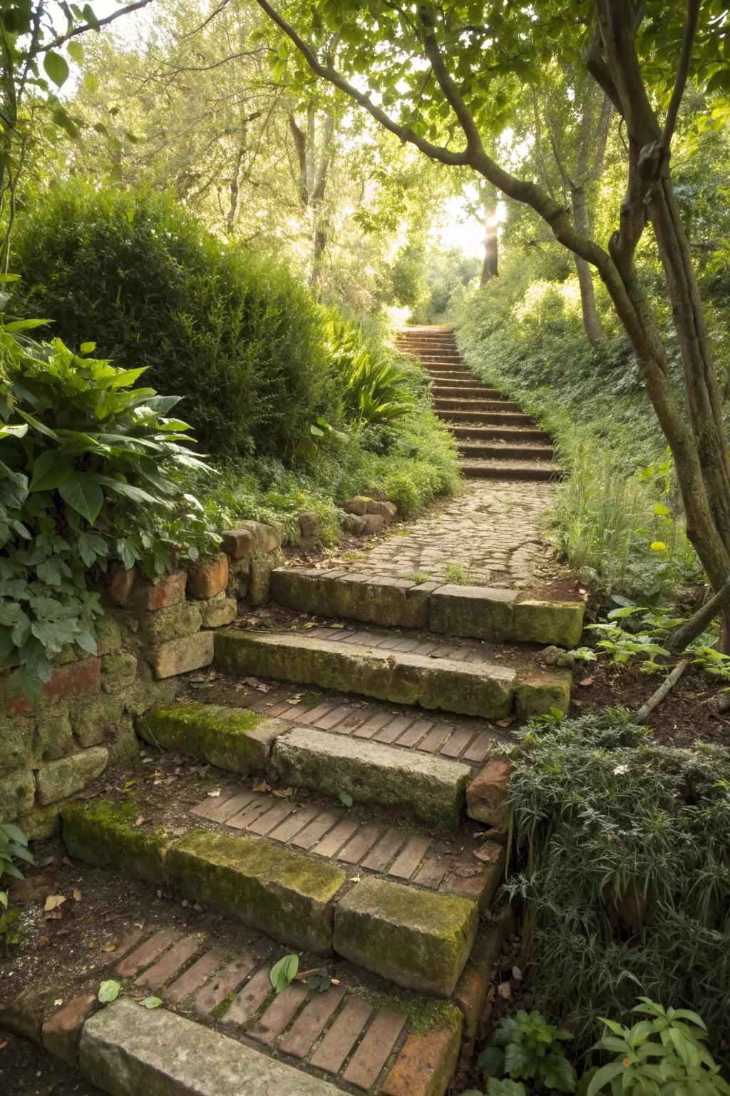 Recycled materials make for eco-friendly and unique garden steps.
