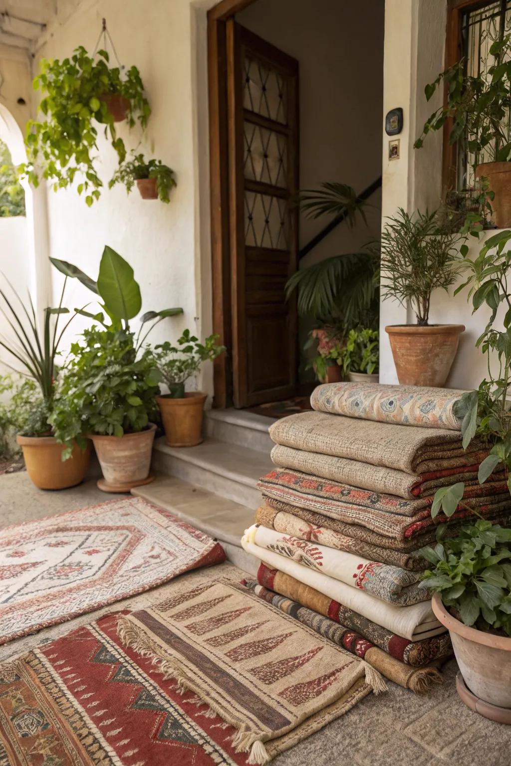 Layered rugs provide texture and style to your entryway.
