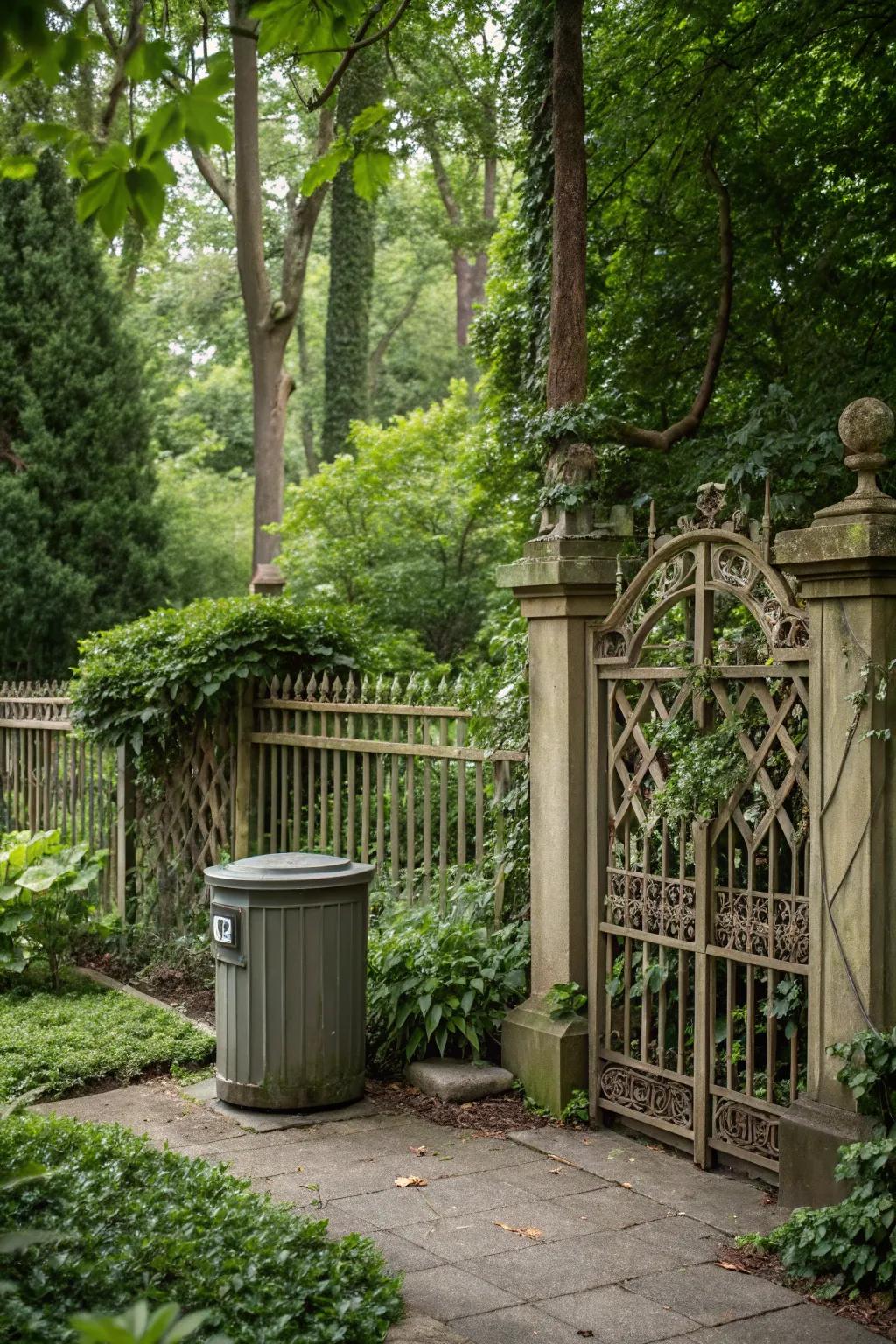 Privacy fencing enhances garden aesthetics while concealing bins.