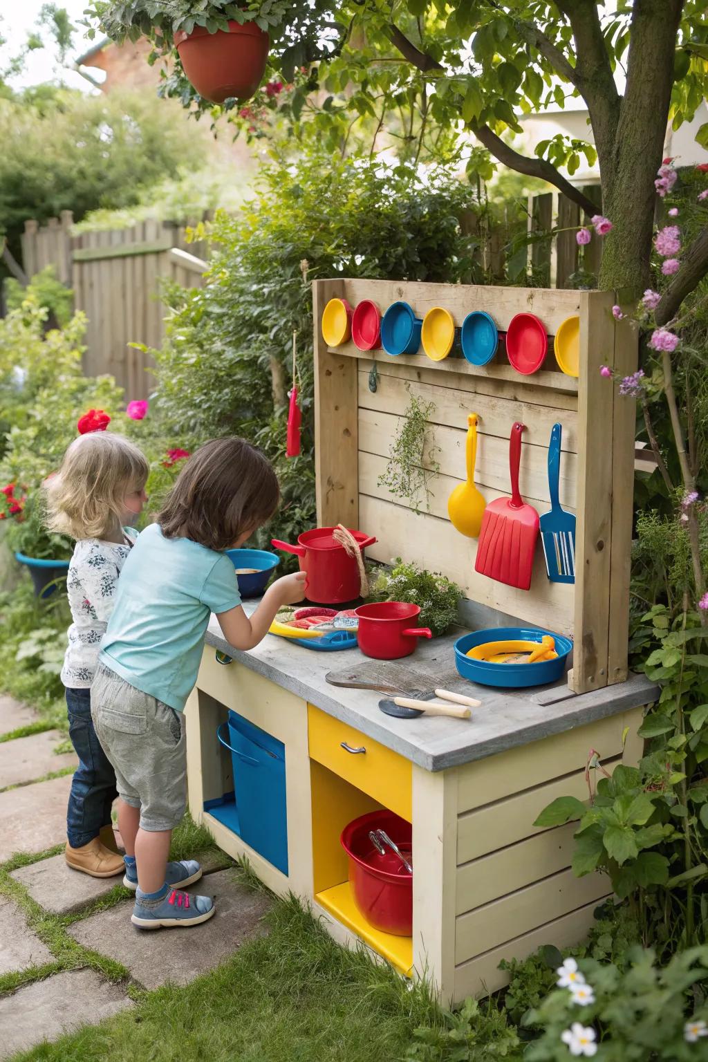Encourage creativity with a kid-friendly mud kitchen sink.