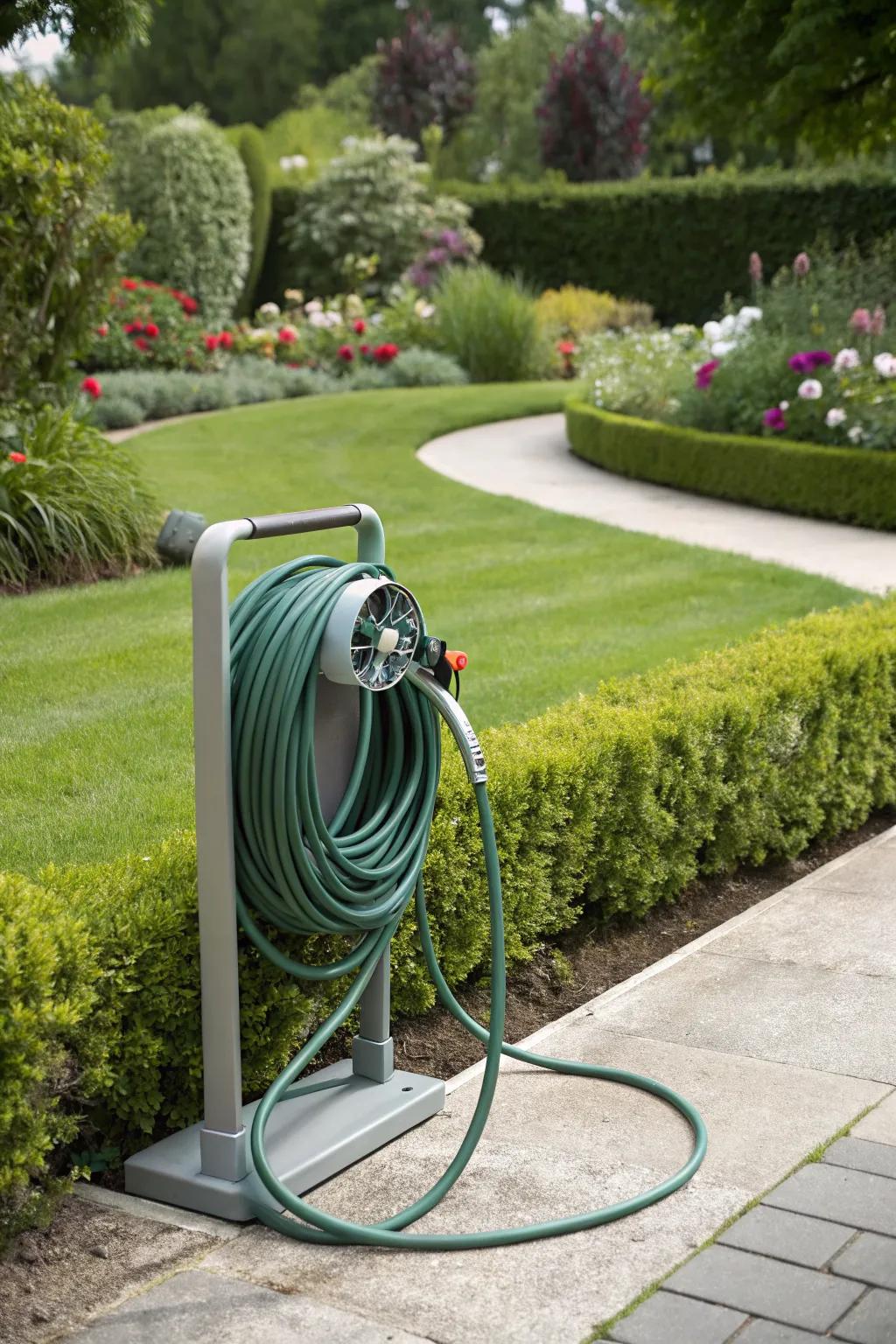 Hose storage solutions keep your garden neat and safe.