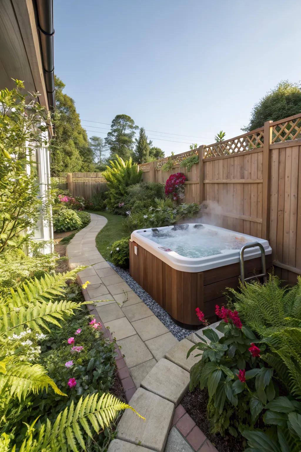A garden nook offers intimacy and charm for your hot tub setup.