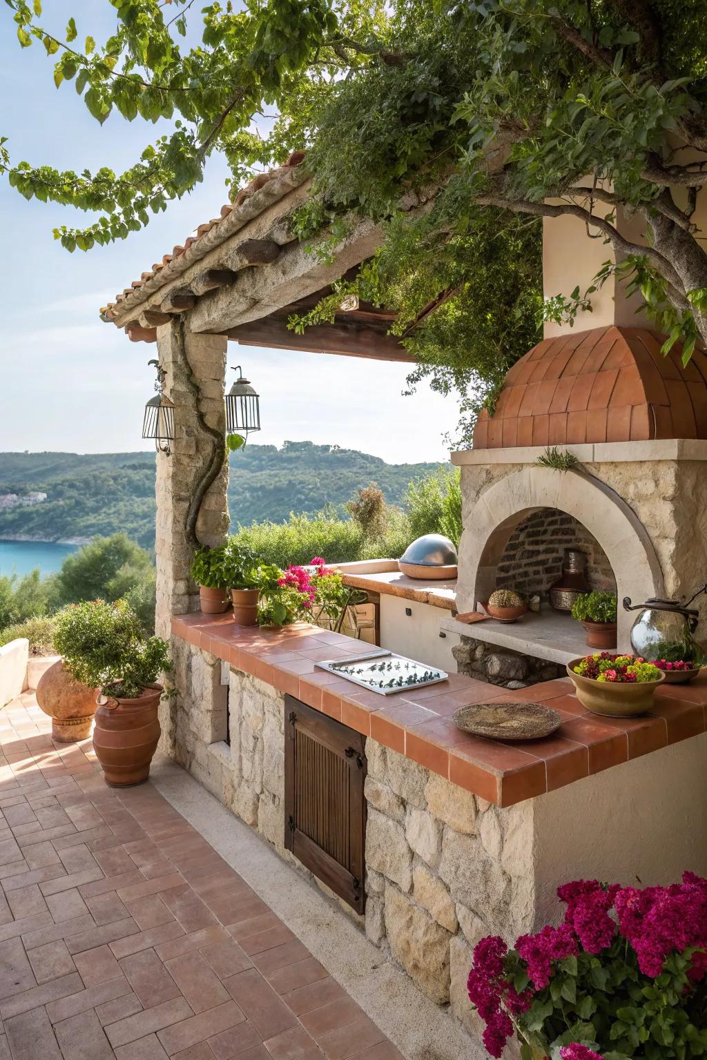 Terracotta countertops offer rustic charm.