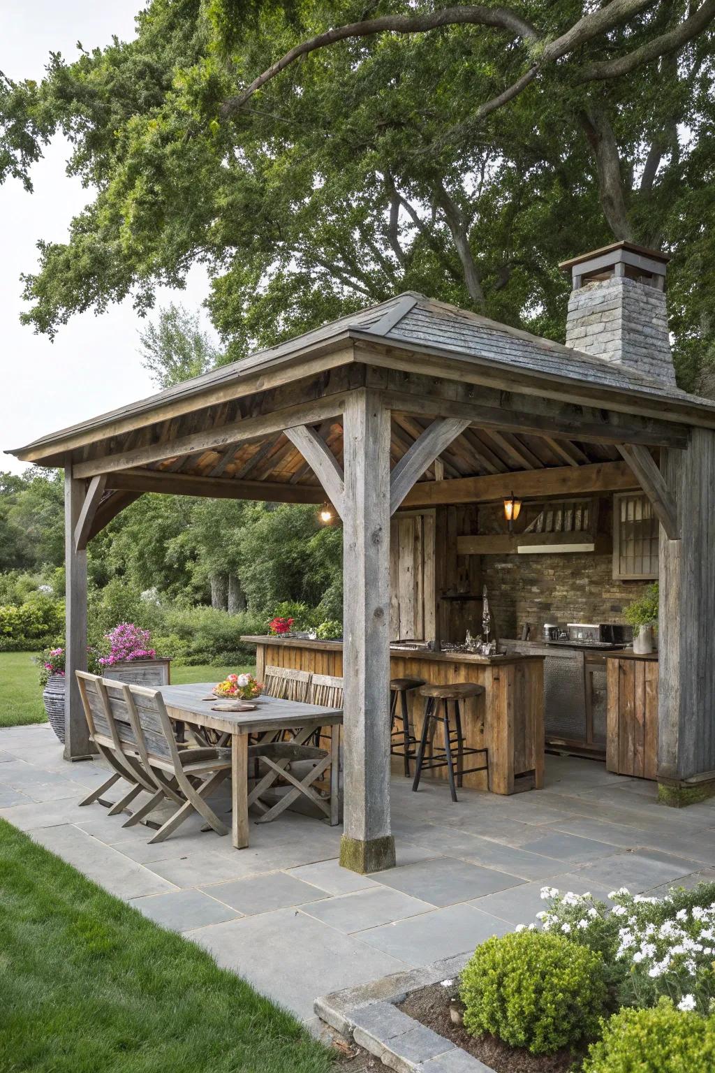 Weathered wood offers timeless elegance and charm.