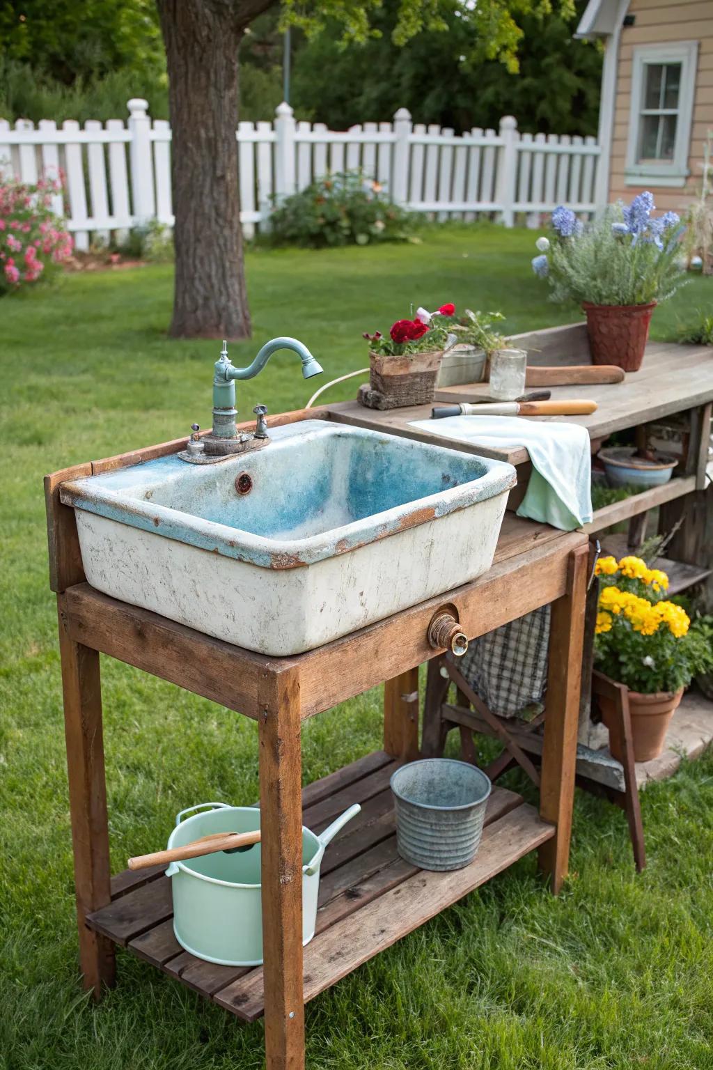 Vintage-style sink adds a nostalgic touch.