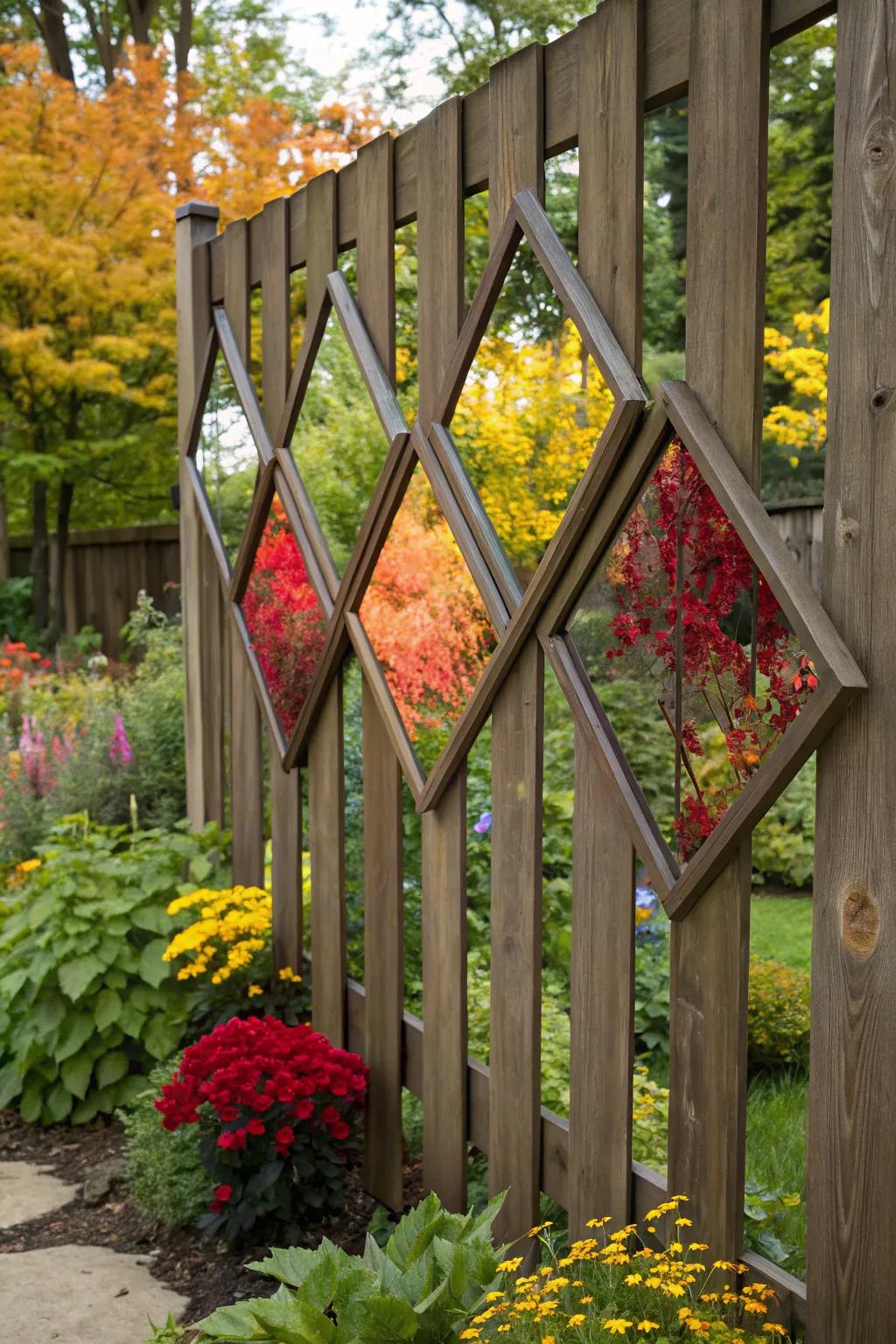 Mirrors on fences add dimension and style.