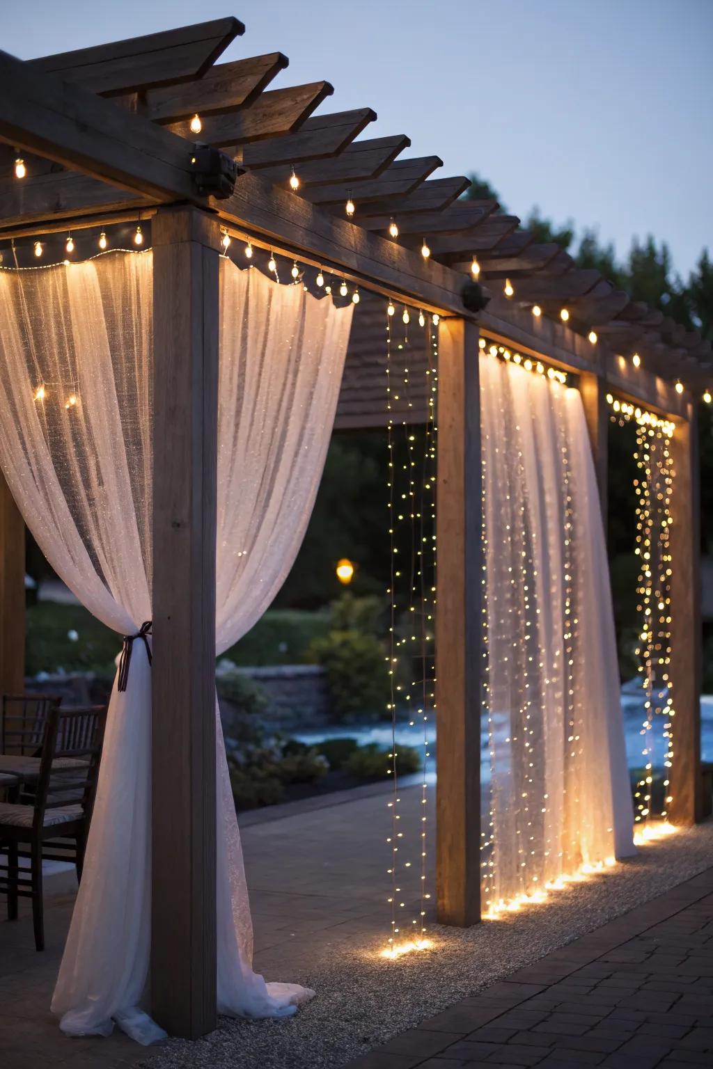 Curtain lights add an elegant cascading effect.