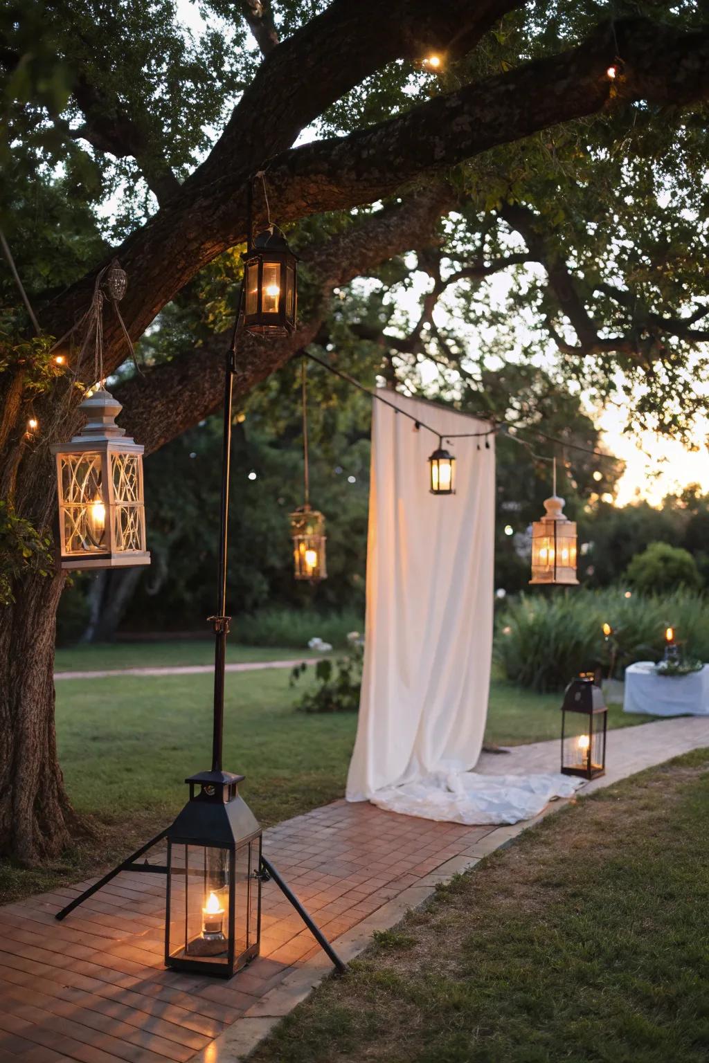 Lanterns provide a warm and inviting evening backdrop.