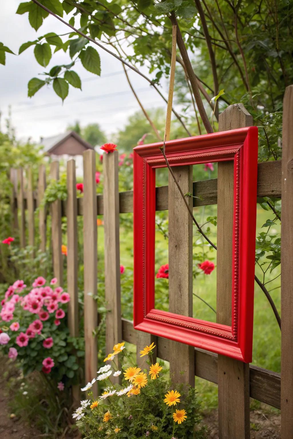 Painted frames bring a pop of color to your garden.