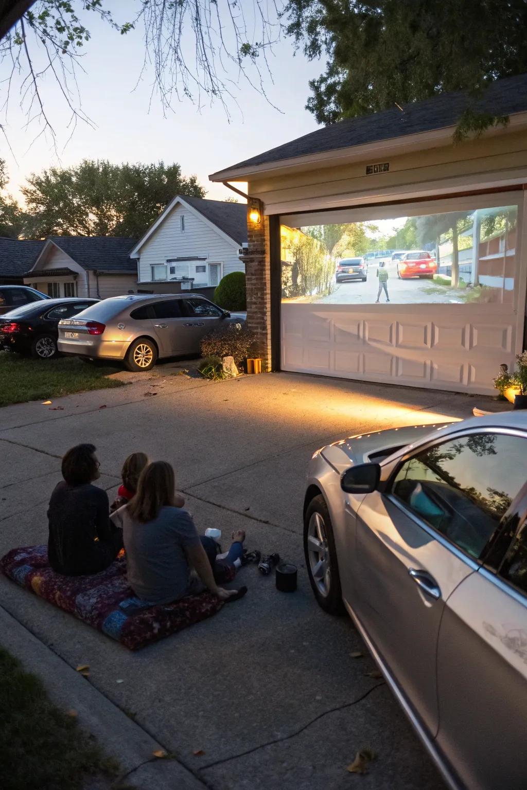 Transform your garage door into an expansive viewing screen for driveway movie nights.