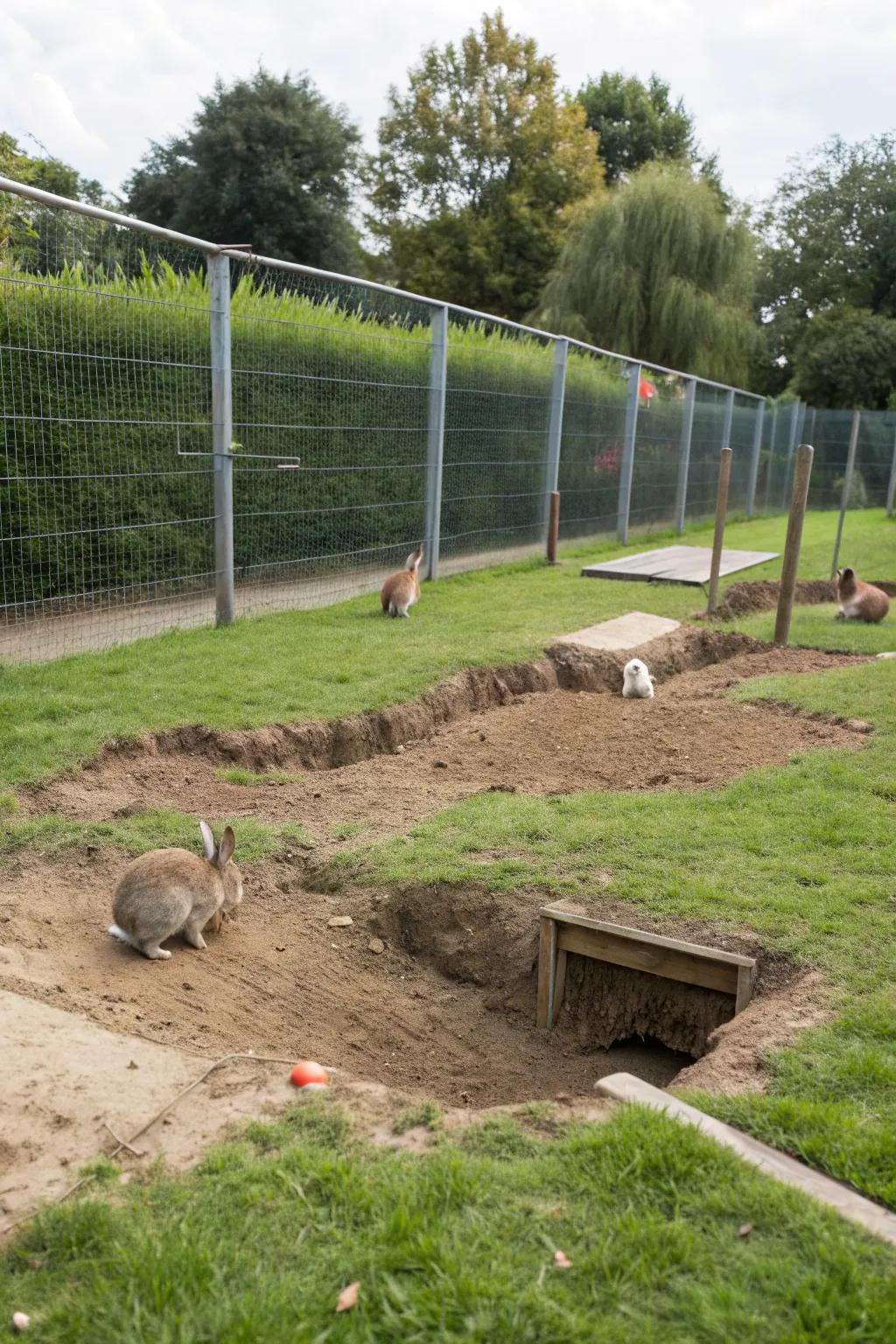 A playful digging zone for rabbits to indulge their natural instincts.