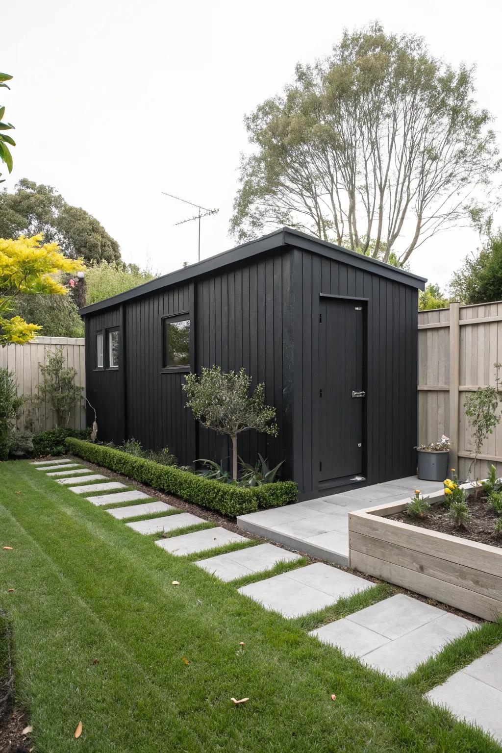 Black adds sophistication and drama to garden sheds.