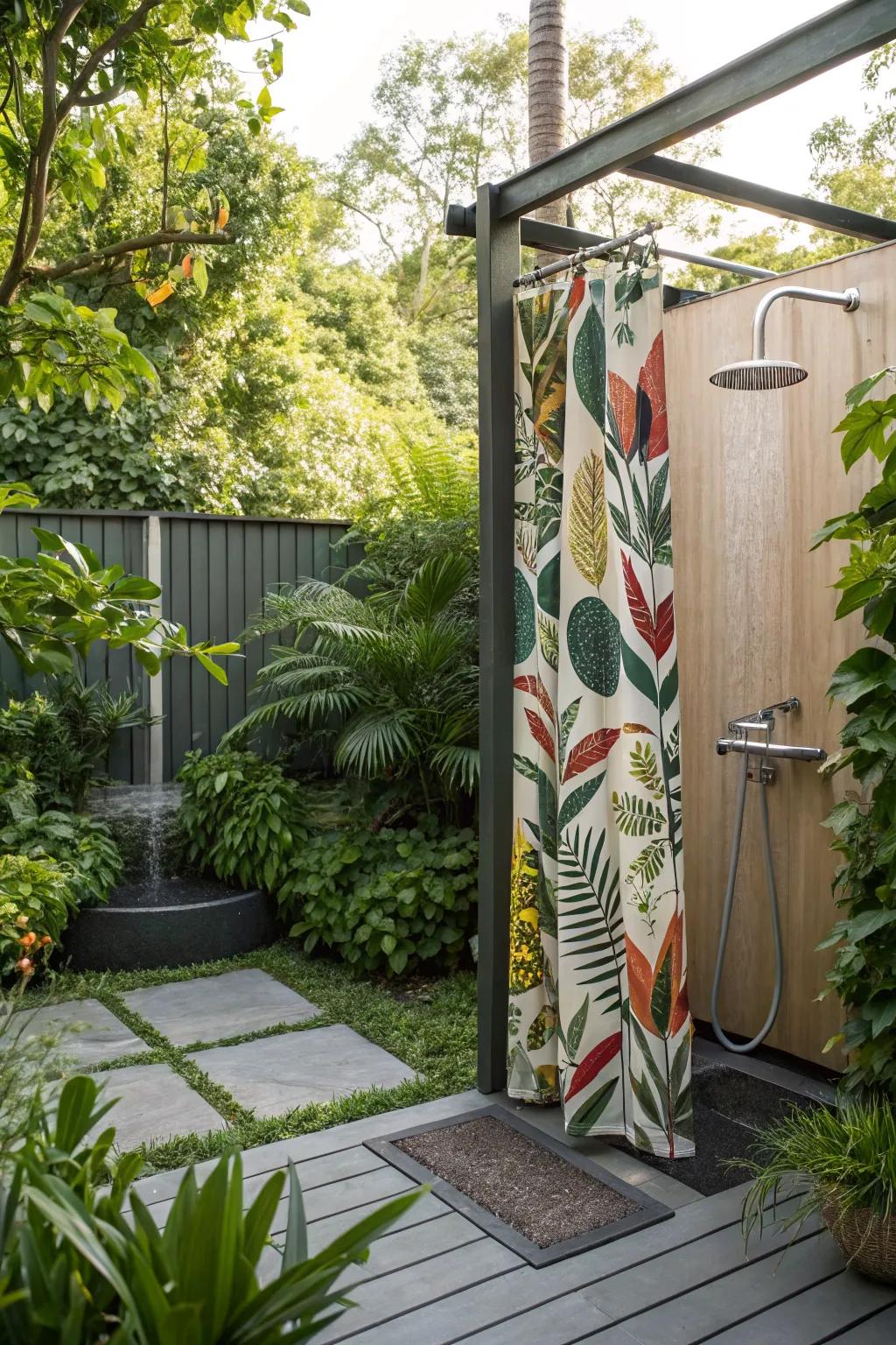 Create a bold statement with graphic print shower curtains.