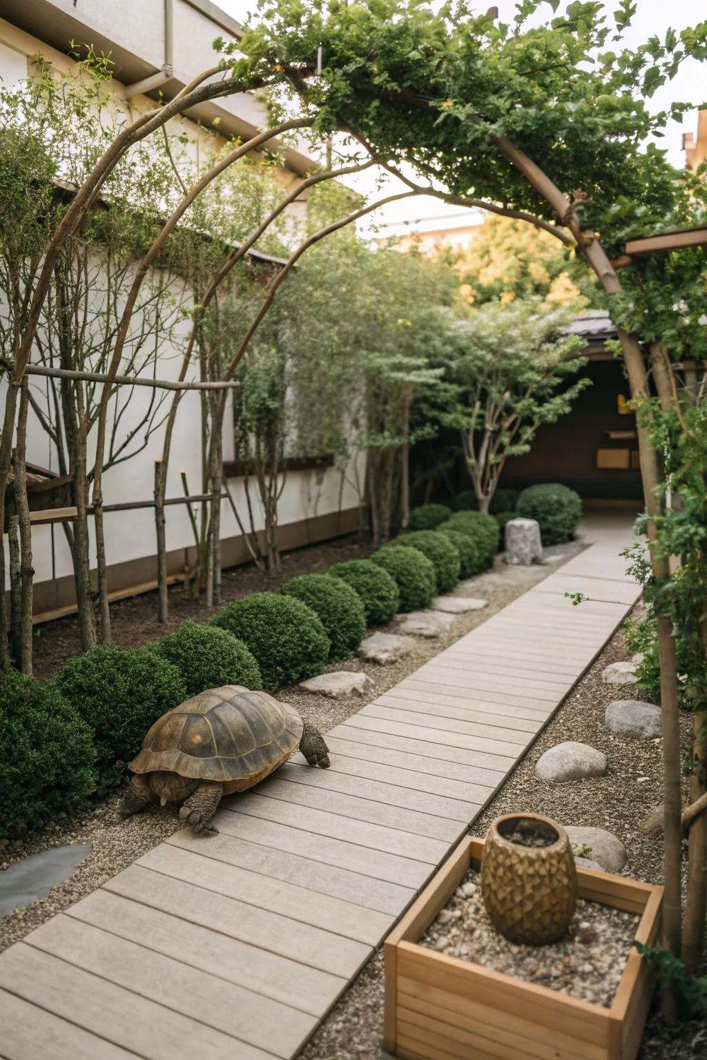 Discover tranquility in your backyard with this serene tortoise haven, where nature meets minimalist charm.