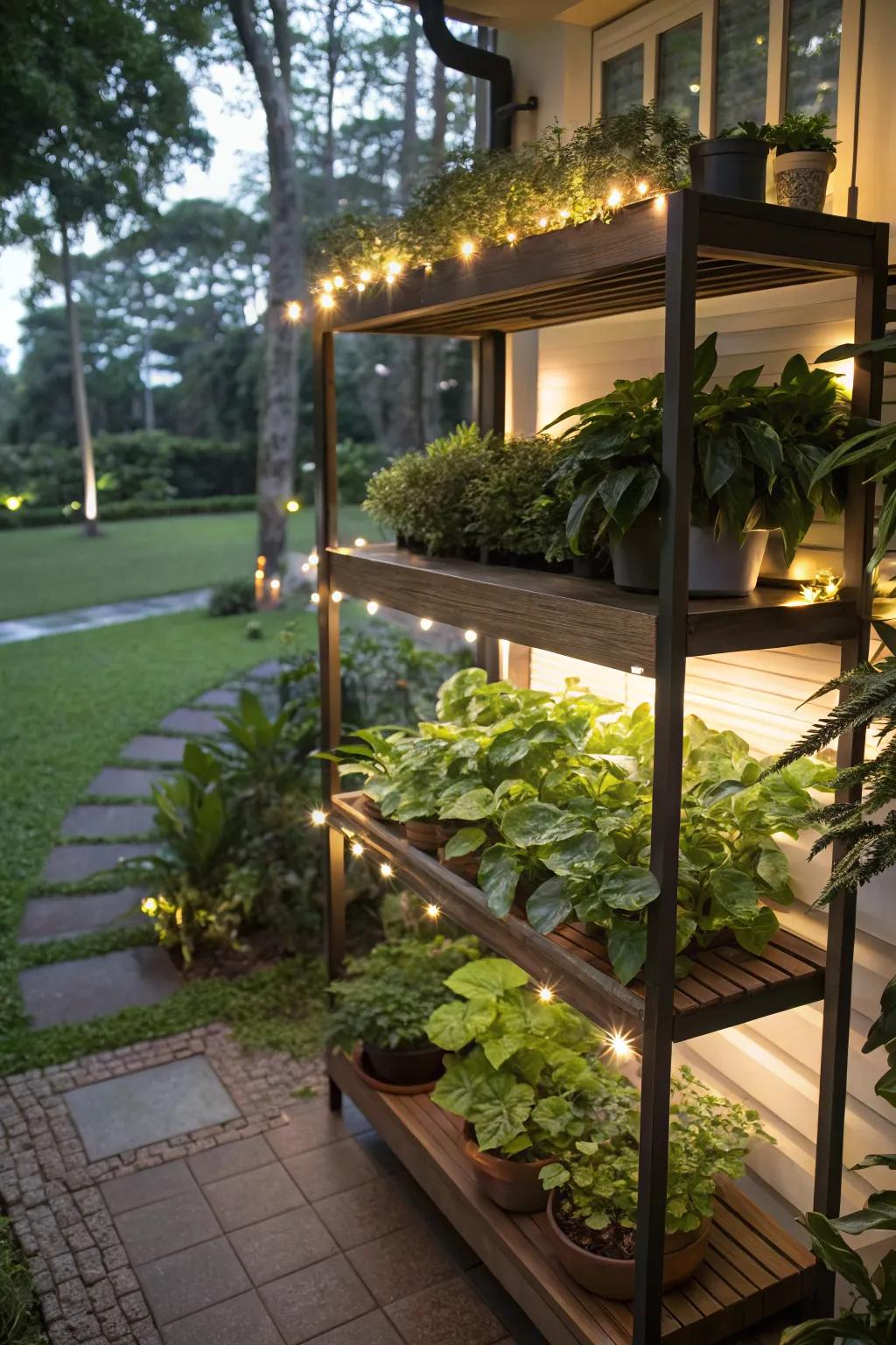 Shelves with built-in lighting for a magical evening glow.