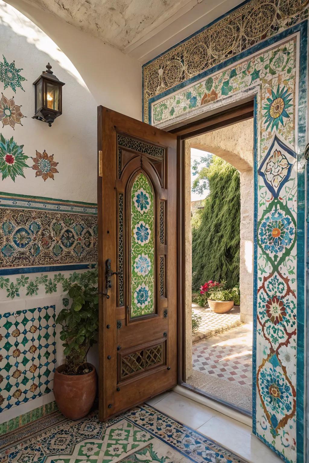 Mosaic tiles bringing Mediterranean charm to the entry
